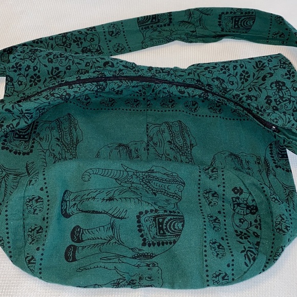 Green Printed Crossbody Shoulder Hippie Boho Messenger Cotton Bag - Picture 6 of 13